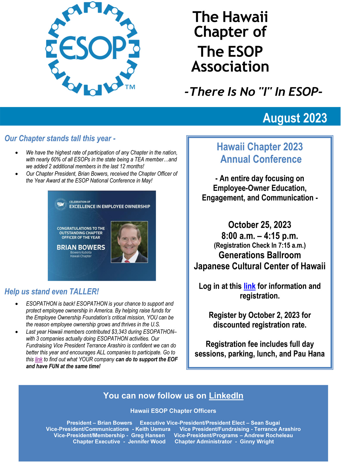 The Hawaii Chapter of The ESOP Association - There is no I in ESOP-