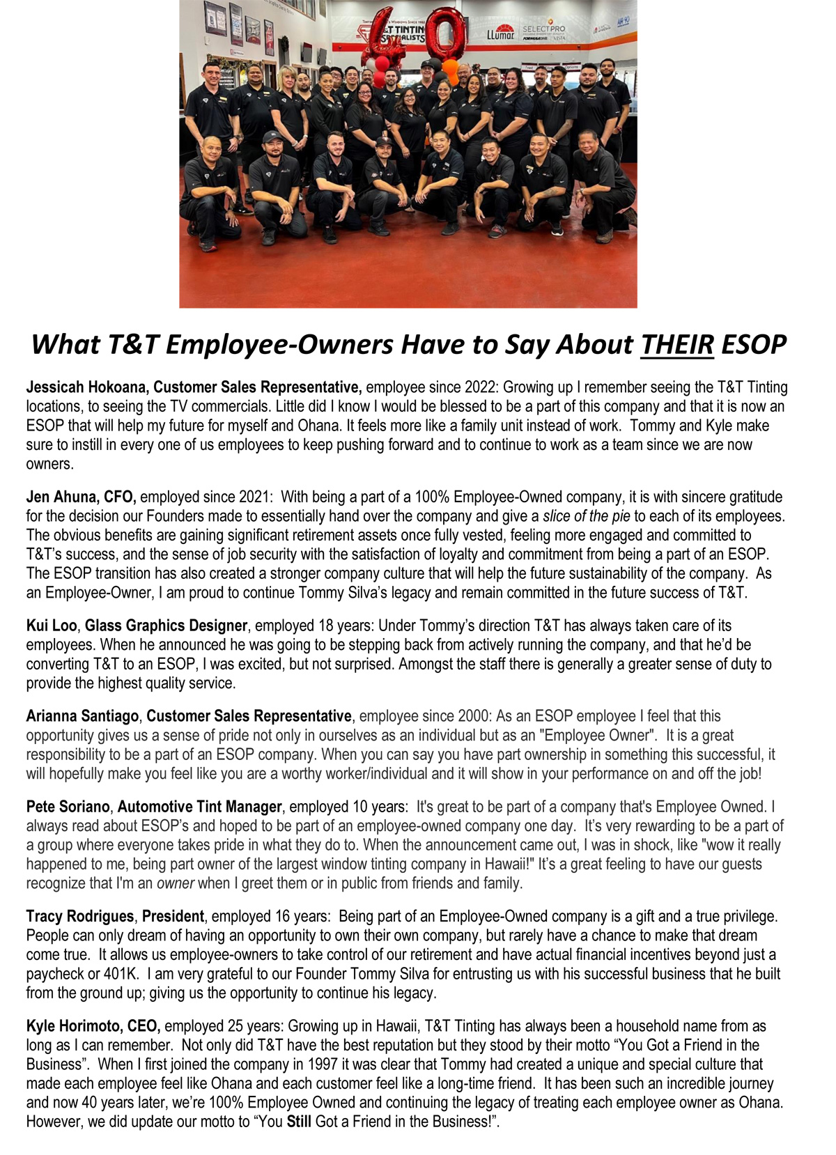 The Hawaii Chapter of The ESOP Association - There is no I in ESOP-